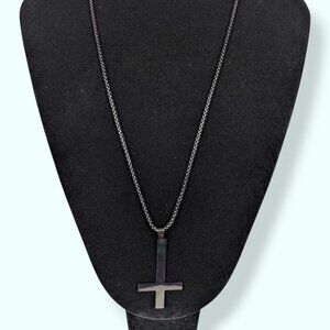 Black Inverted Cross Pendant Necklace